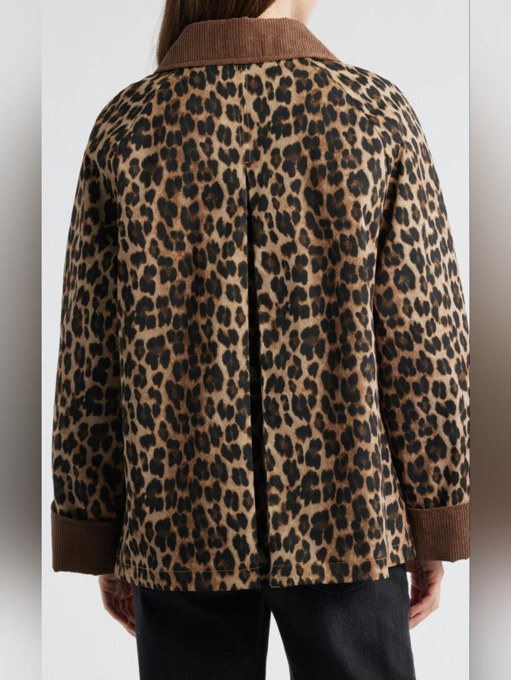 Sam Edelman Leopard Print Corduroy Trim Barn Jacket Coat Brown Tan Quilted M - Picture 4 of 13